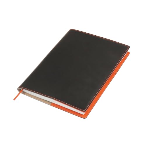 (シールアル) 手帳カバー A5サイズ ソフト ベルトなし ノートカバー 本革 革 レザー (【名前刻印する】03.ダークブラウン×オレンジ)