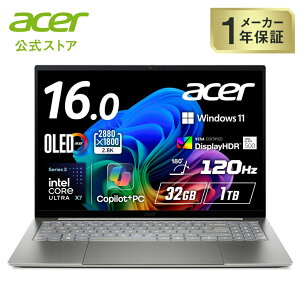 Acer Swift 16 AI インテル Core Ultra X7 358H OLED 光沢 2.8K DCI-P3 100% 120Hz マルチタッチディスプレイ 32GBメ...