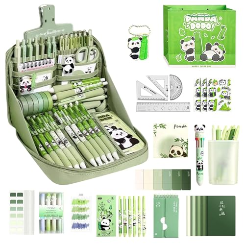 パンダ鉛筆ポーチキット、かわいい文房具セット、愛らしいキャンバスパンダをテーマにした学用品、マルチペンとノート、キッズ、女の子、男の子、ティーンズ、13.39x9.45x2.36イ...