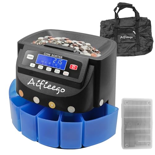 Aifieego コインカウンター 自動 高精度硬貨計数機 小銭カウンター 硬貨選別機 お金 数える 機械 小銭自動仕分け 電動式 コイン計数機 小銭数える機械 日本円6種類対応 ...