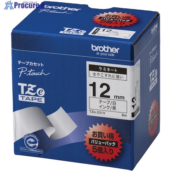 brother Tzeテープ 黒文字/白地 /12mm (お徳用パック5個入)  ▼580-6940 TZE-231V  1箱