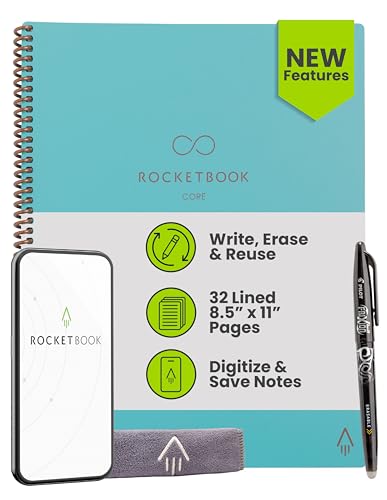 Rocketbook Core 再利用可能スマートノートブック 罫線入りページ 学校 仕事 クリエイティブプロジェクト用 レターサイズ 8.5x11インチ ティール プレミアム