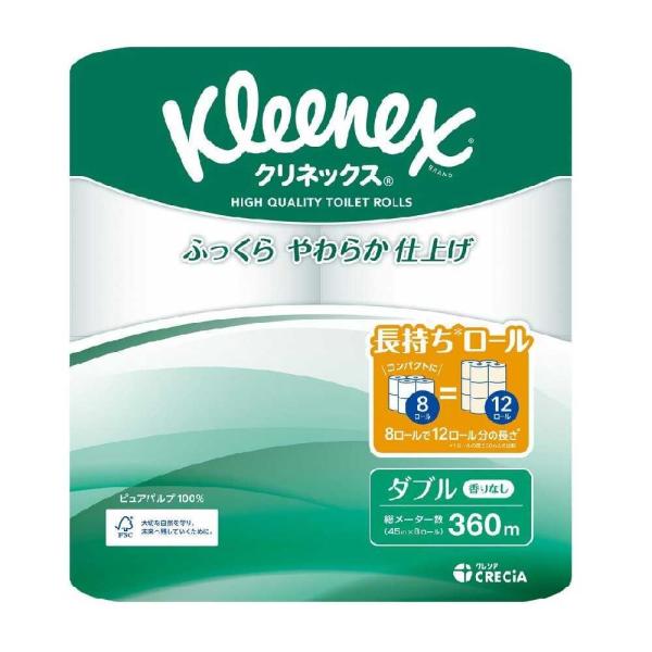 日本製紙 クリネックス 長持ち ダブル 45m×8ロール【8個セット】