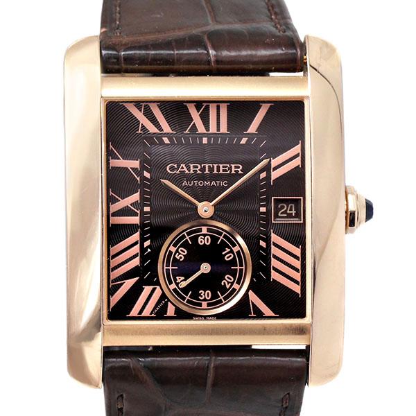 カルティエ Cartier タンク MC W5330002 ブラウン文字盤 PG/レザー メンズ腕時計 自動巻き 34.3mm ピンクゴールド750 男性 ブランド 高級