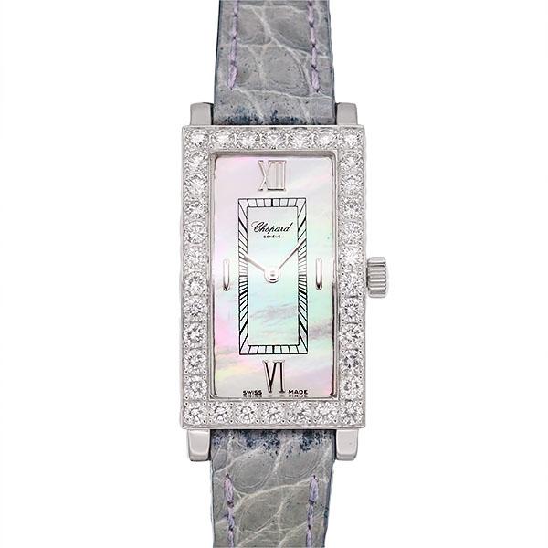 ショパール Chopard ホワイトオブマザーオブパール文字盤 K18WG 750 18金 ダイヤベゼル レディース腕時計 クォーツ 23mm