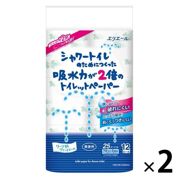 トイレットペーパー 12ロール入 パルプダブル 25m 無香料 シャワートイレのためにつくった吸水力が2倍 1セット（12ロール入×2パック）大王製紙