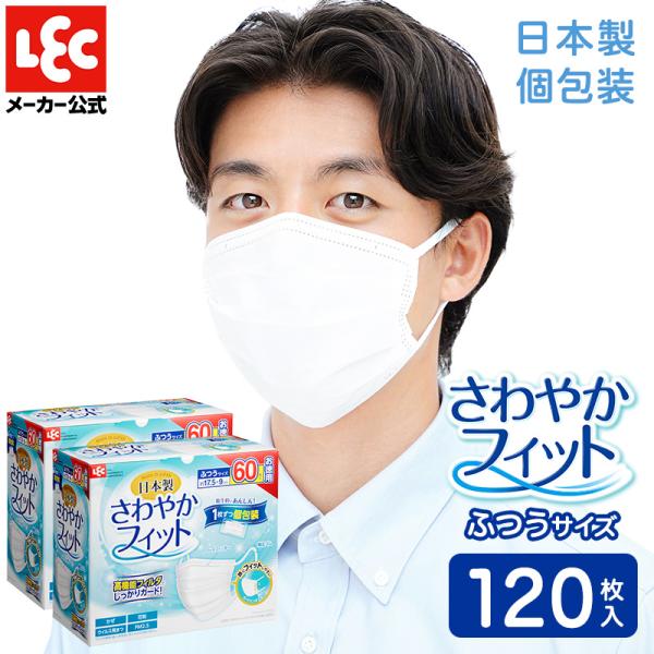 さわやかフィット 国産 マスク ふつう 120枚入 （60枚×2） 不織布 個包装 使い捨て レック JIS適合 ウイルス 対策