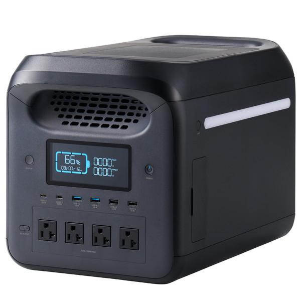 DE-PS1200PBK ポータブル電源 大容量 1229Wh リン酸鉄 バッテリー AC×4 (定格1500W/瞬間最大1950W) Type-C×2