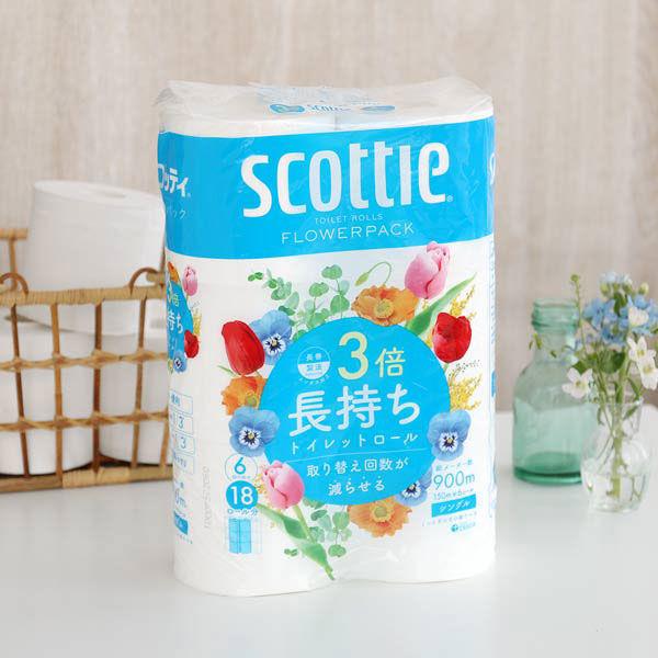 トイレットペーパーシングル 3倍長持ち 6ロール150m再生紙配合スコッティフラワーパック 1パック（1パック6ロール入）花の香り クレシア