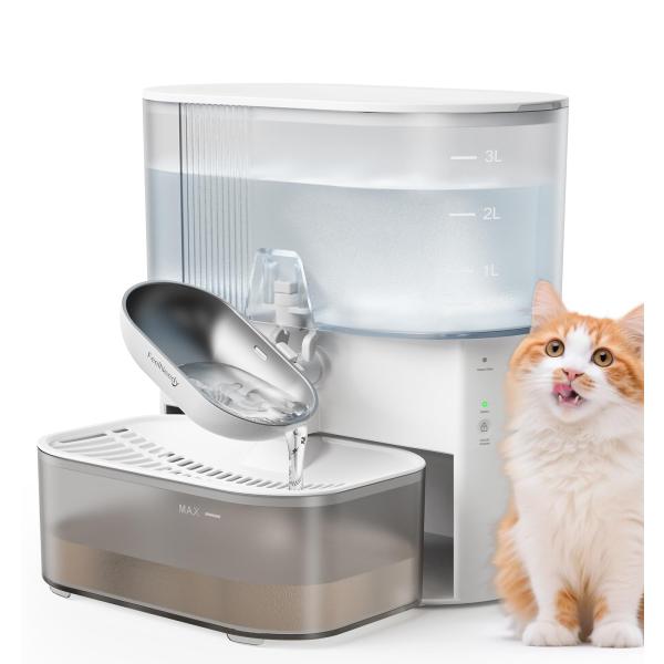FEELNEEDY 猫給水器コードレス 汚水分離設計 フィルター不要 ワイヤレス猫水飲み器 ペット用自動給水器 お手入れ簡単 ステンレスボウル 3.5