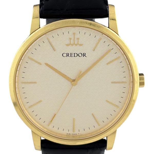 セイコー SEIKO クレドール　シグノ 8J81-0AH0 腕時計 YG レザー クォーツ アイボリー系 メンズ 中古