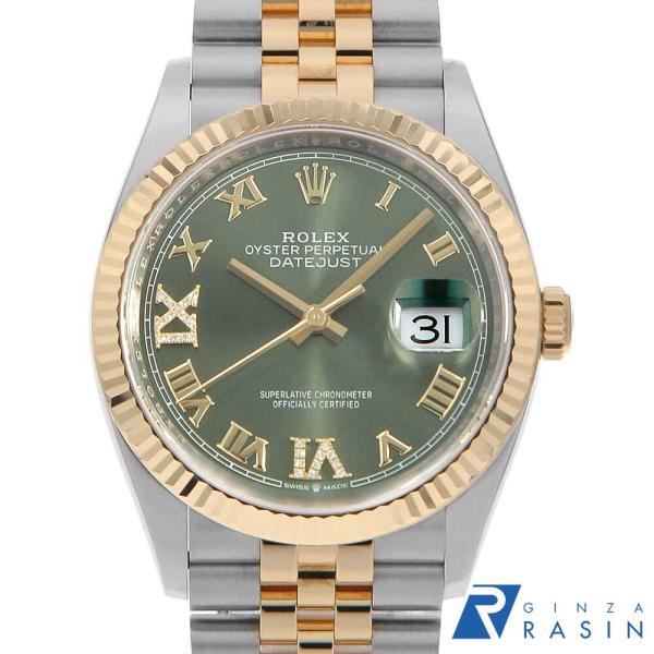 ロレックス デイトジャスト36 VI/IXダイヤ 126233 オリーブグリーン ローマ 5列 ジュビリーブレス ランダム番 中古 メンズ 腕時計 002SROAU0390