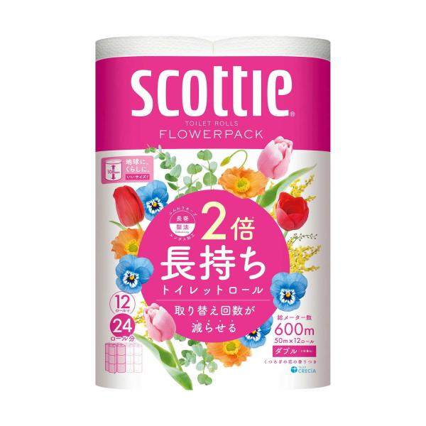 クレシア スコッティ フラワーパック 2倍長持ち（ダブル） 50m×12ロール【4個セット】