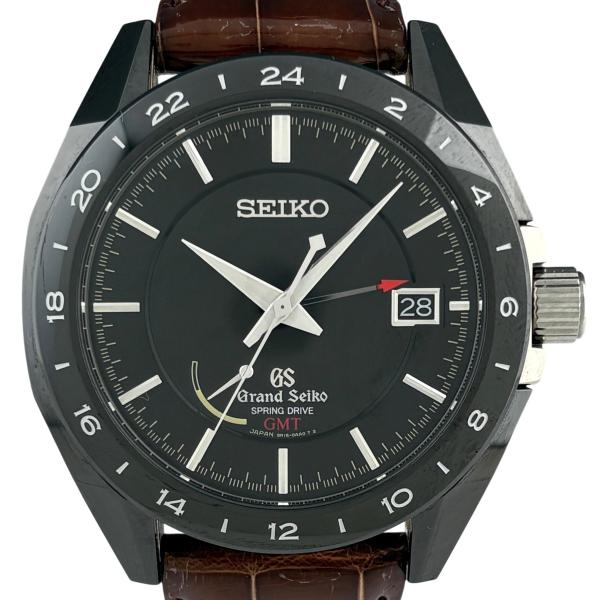 セイコー SEIKO グランドセイコー SBGE037 9R16-0AA0 腕時計 セラミック チタン レザー スプリングドライブ ブラック メンズ 中古