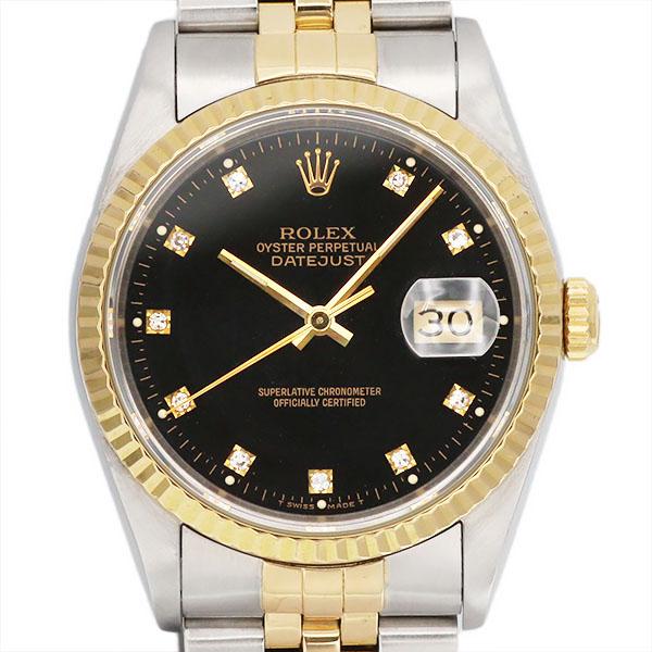 ロレックス ROLEX デイトジャスト 16233G X番 1991年製 黒文字盤 10Pダイヤモンド SS YG メンズ腕時計 自動巻き 中古 コンビ プレゼント