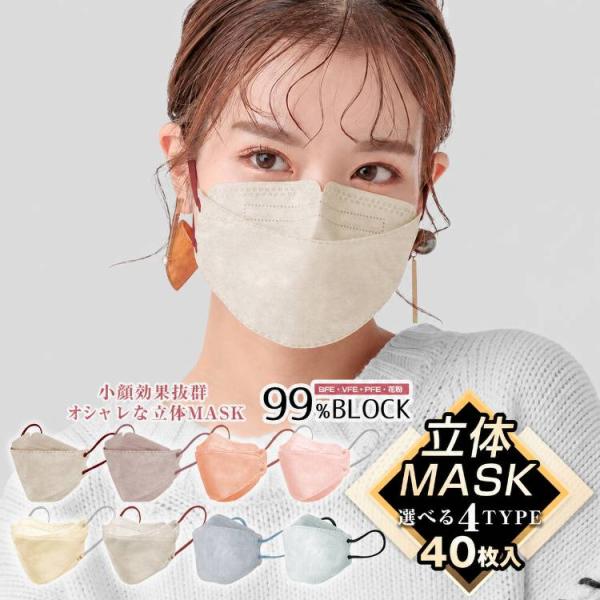マスク 不織布 立体 40枚 不織布マスク 3dマスク バイカラーマスク カラーマスク おしゃれ 血色カラー 子供 小顔マスク 使い捨てマスク 大容量 花粉症対策