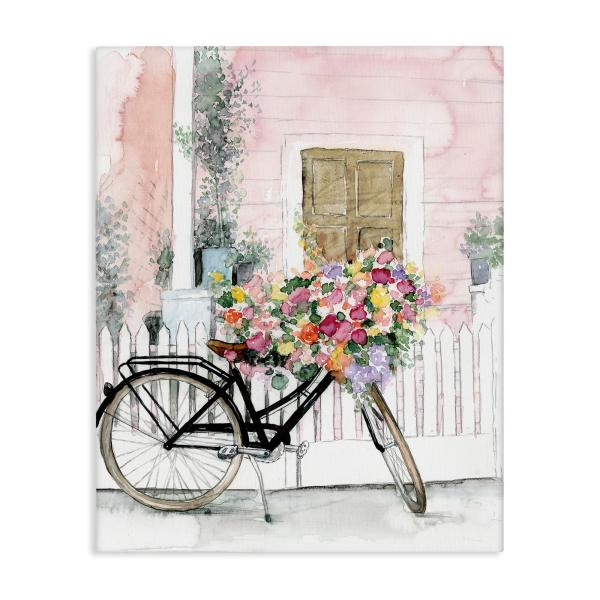 Stupell Industries 水彩 自転車 ブーケ キャンバス ウォールアート デザイン Dogwood Portfolio